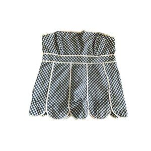 LILLY PULITZER Vtg Scalloped Cotton Tube Top-Ruched Blue & White Knit Sz 2